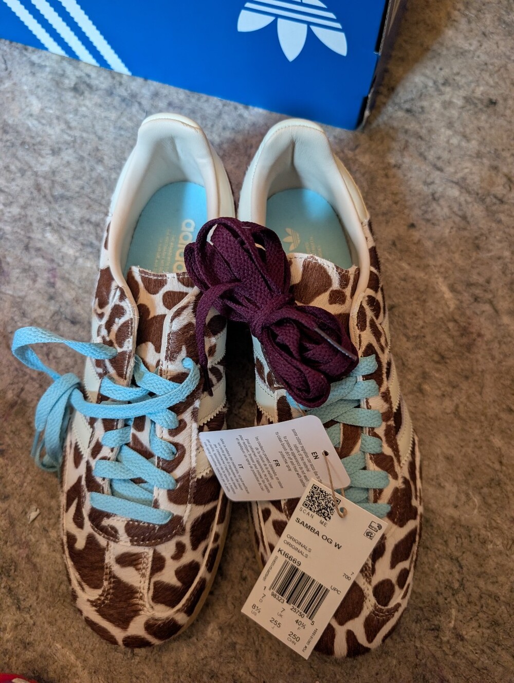 adidas Samba OG Giraffe Print Sneakers - Brown, White & Light Blue Size 8.5 - Picture 3 of 6